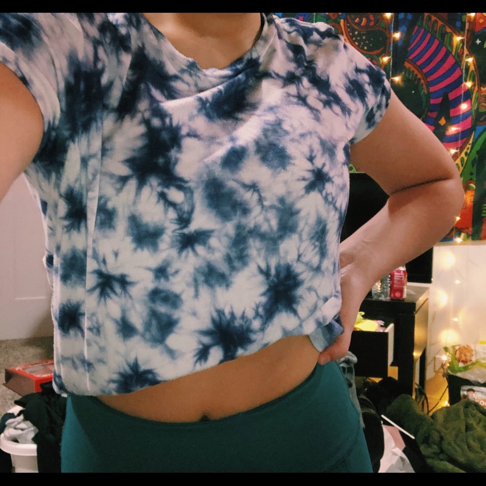 Navy Blue Tie Dye Crop Top